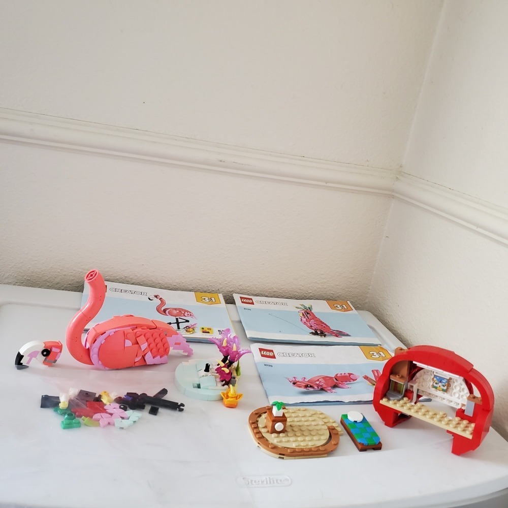 LEGO Creator 3in1 Exotic Pink Flamingo 31170 Parrot Axolotl Set with Manuals Mix
